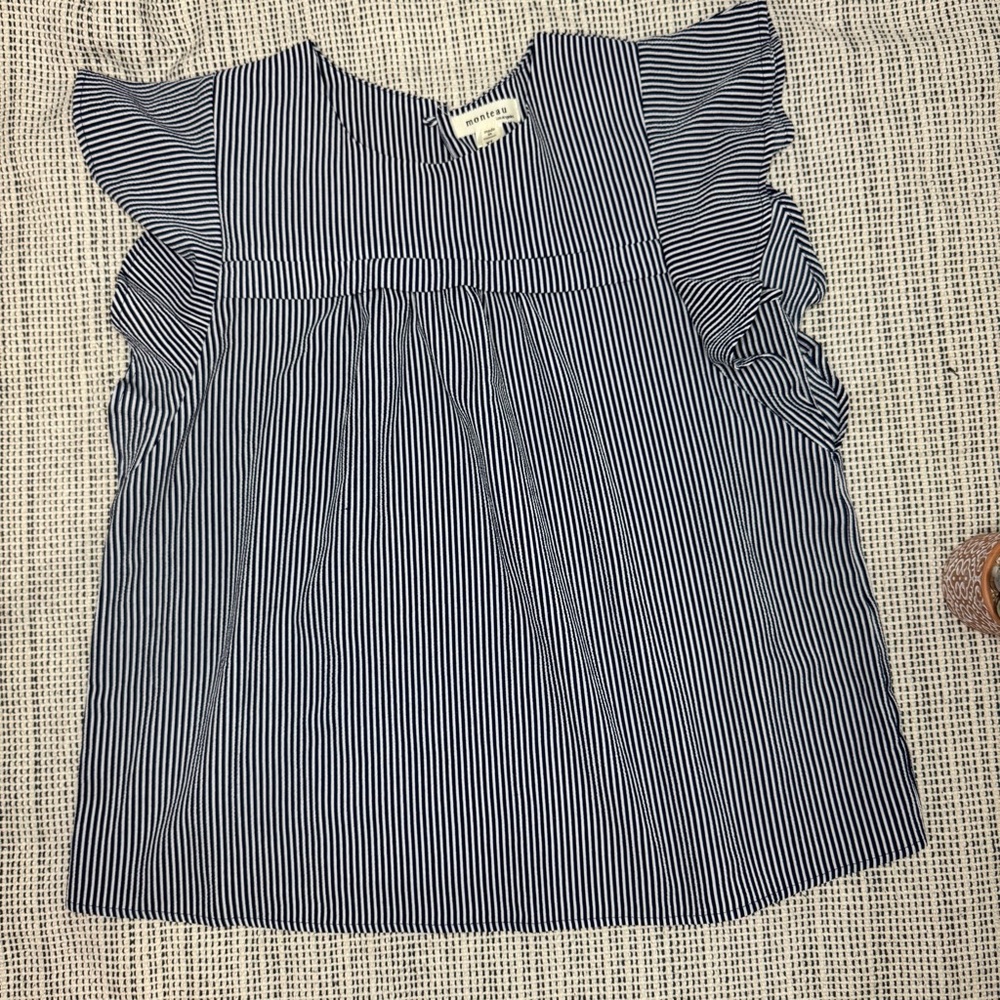 Monteau ladies Navy and White Striped Top blouse size xtra Large